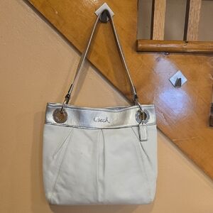 Coach Ashley Leather White and Silver Women's Bag